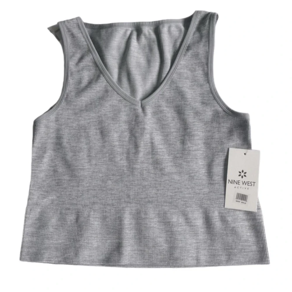 Nine West Ribbed Active Crop Tank Top Women’s Gray Size L/XL